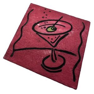 Joie De Vivre 4 Coaster Set Carved Art Tile‎ Wine Glass Beer Cocktails Martini